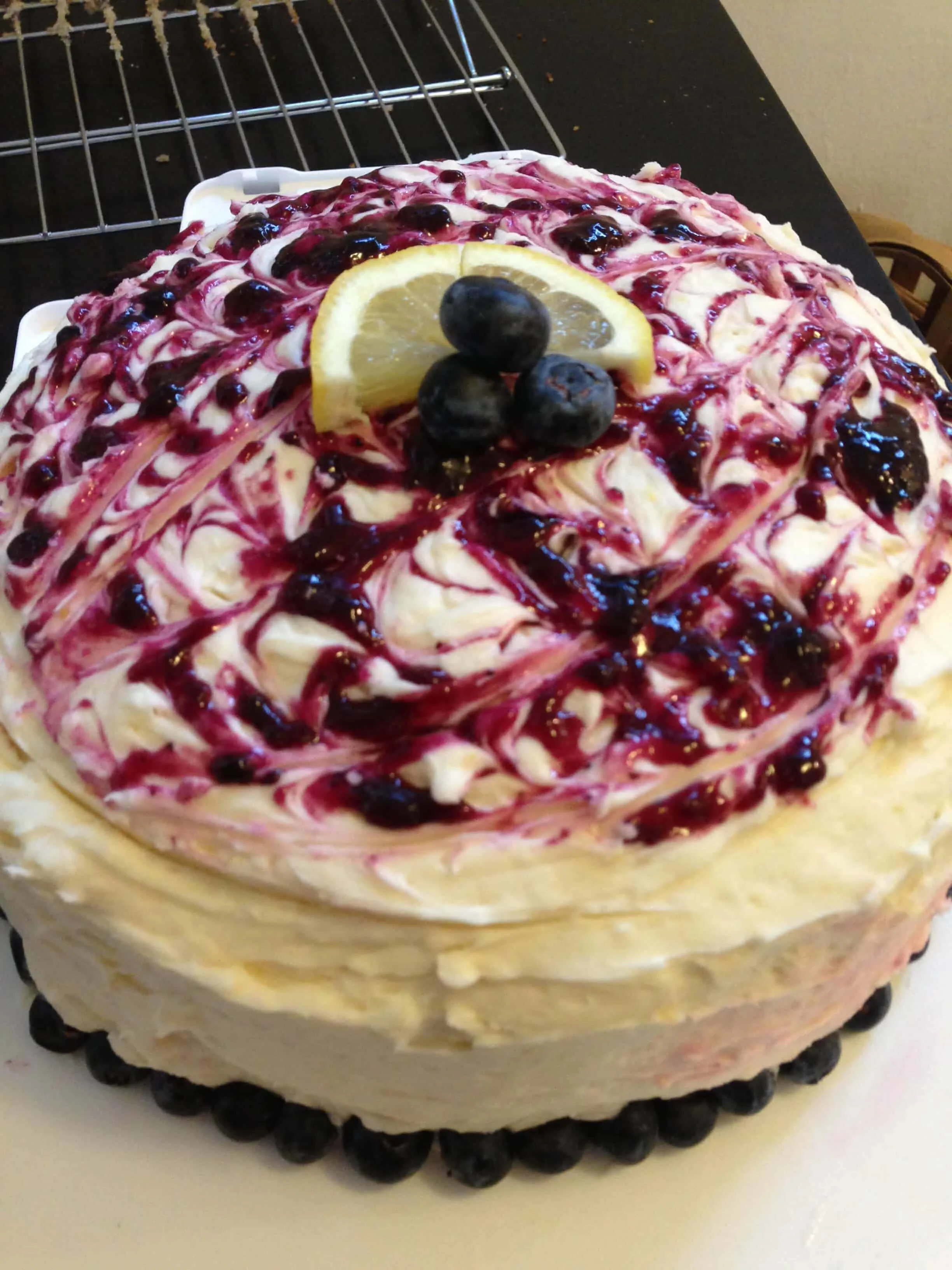 image of a lemon blueberry cake made with blueberry jam