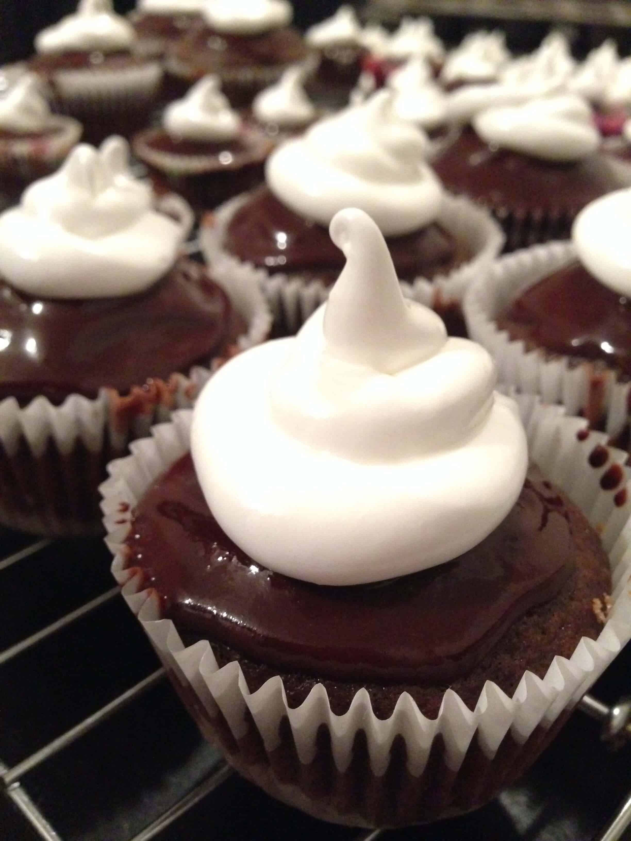 image of toasted Marshmallow S'mores Cupcakes before being torched