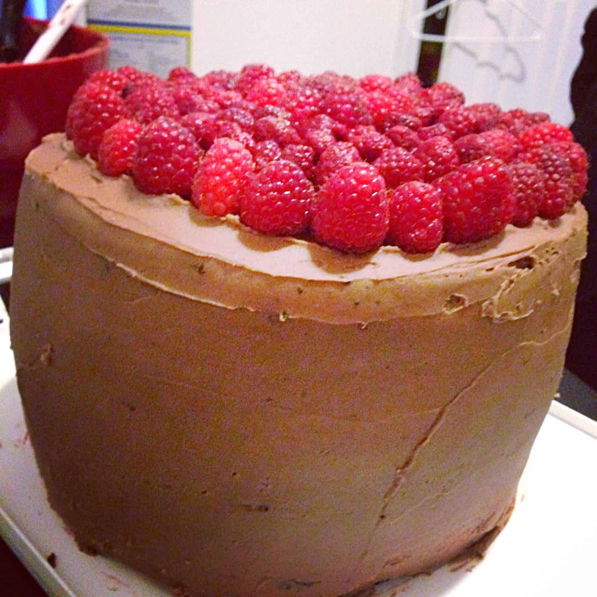 image of a raspberry chocolate fudge cake