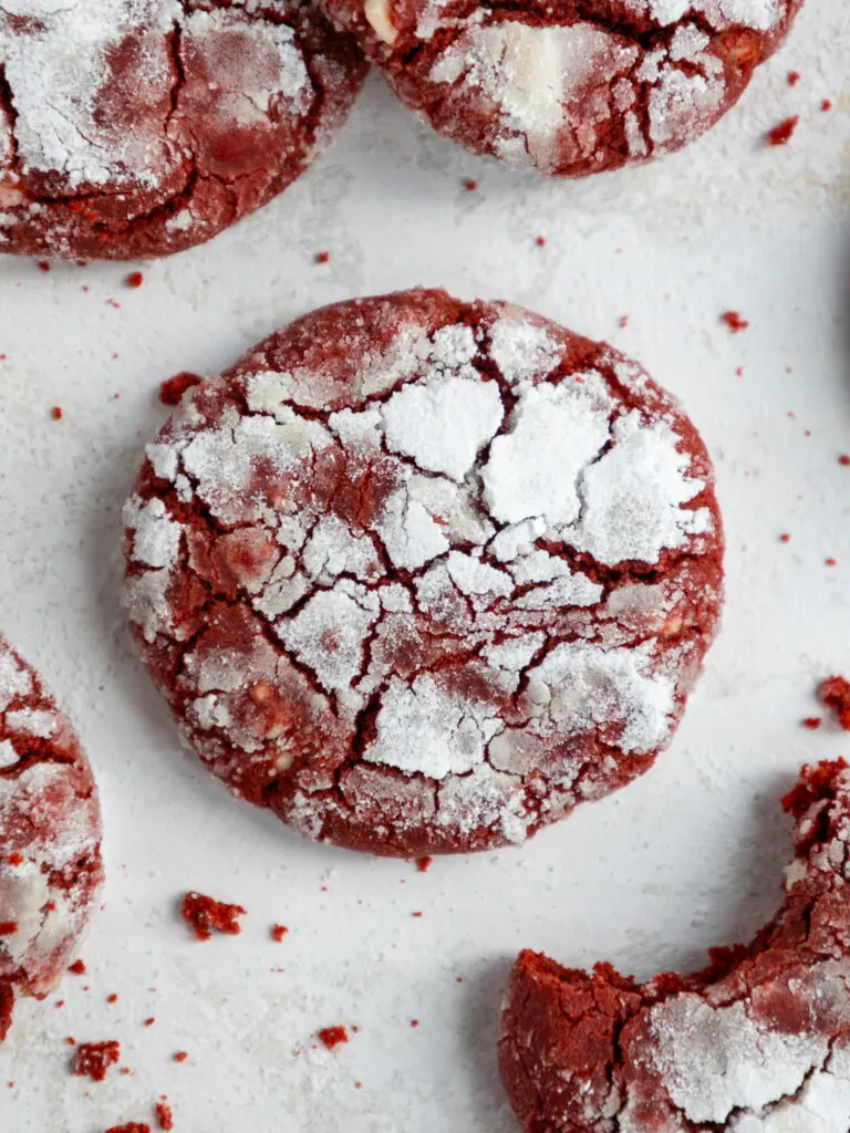 image of a red velvet crinkle cookie