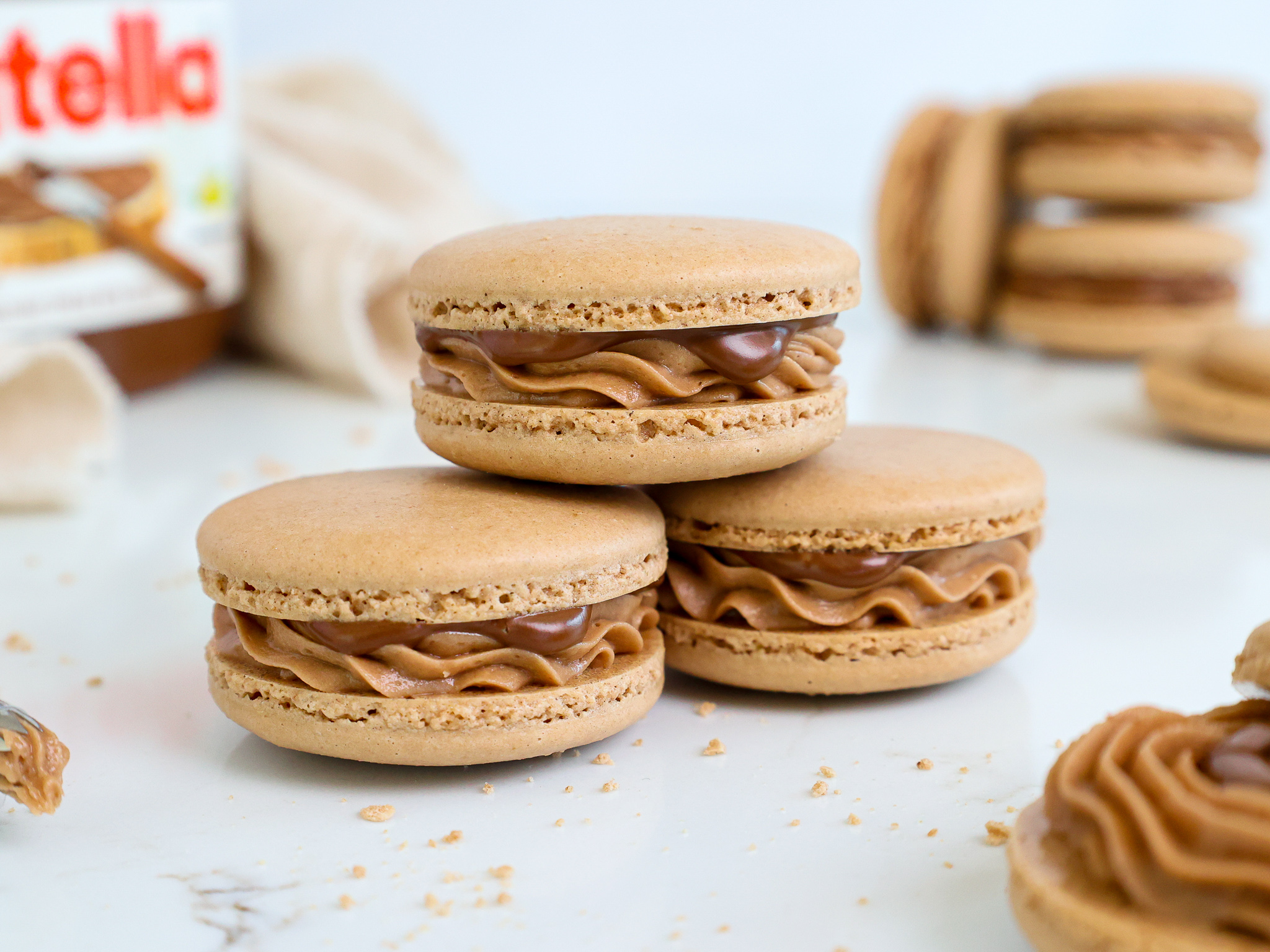 Nutella Macarons with Fluffy Nutella Buttercream - Chelsweets