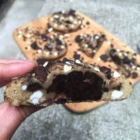 image of a Double Stuffed Oreo Chocolate Chip Cookies that's been cut in half to show it's oreo trifle center