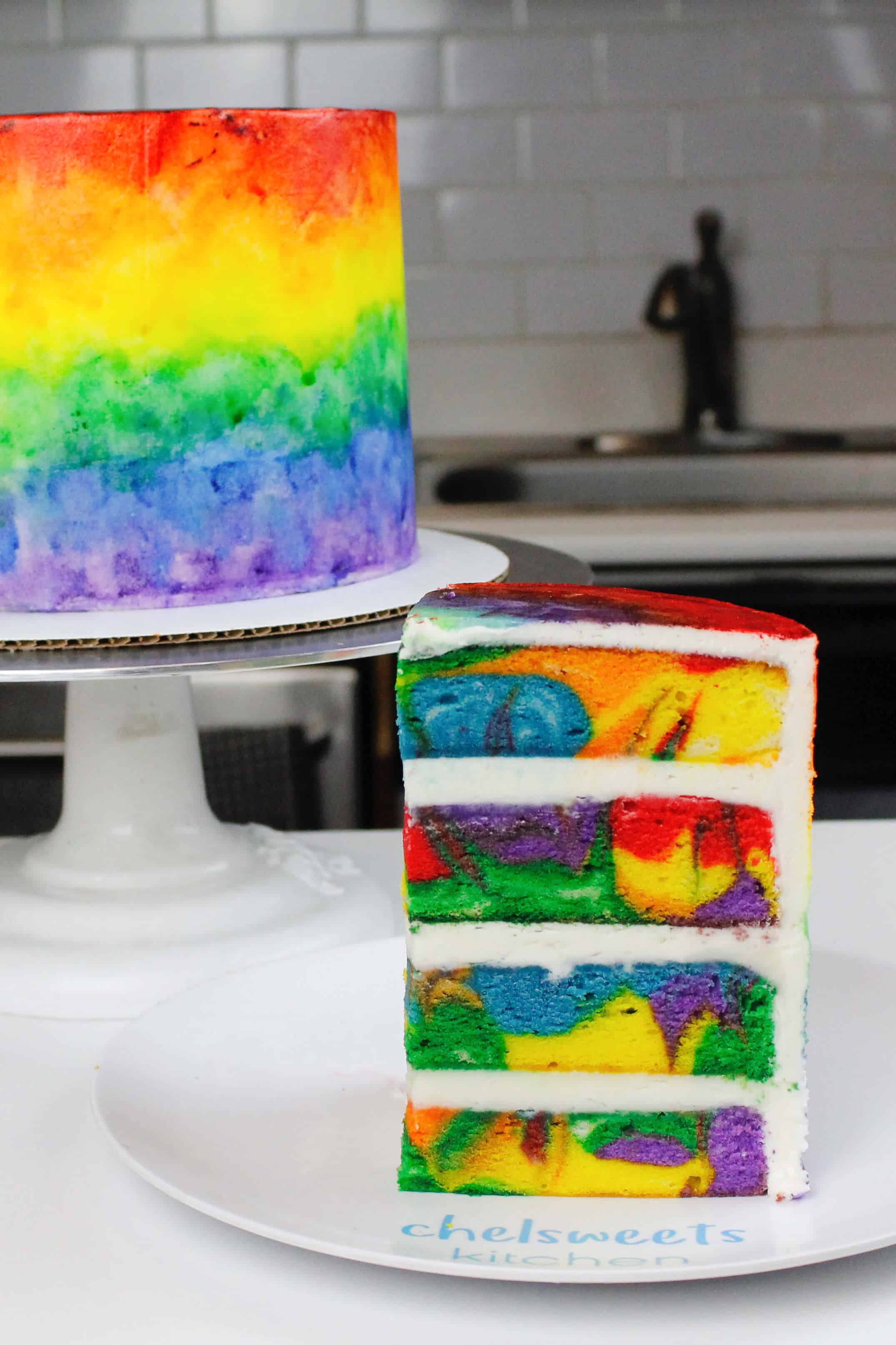Rainbow swirled cake, made with my vanilla layer cake recipe