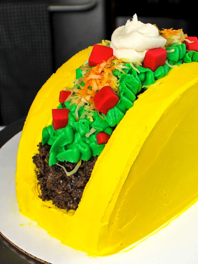 image of a taco cake that's been made with buttercream frosting
