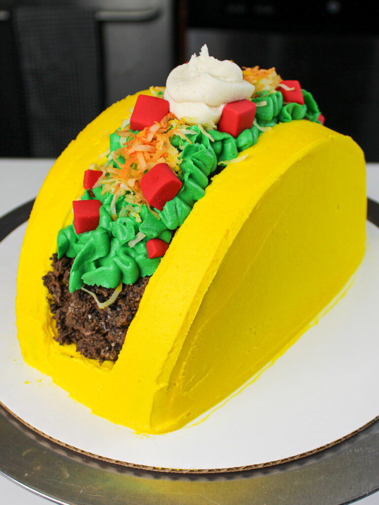 image of a taco cake that's been made with buttercream frosting