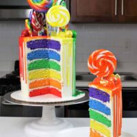 Rainbow drip cake photo