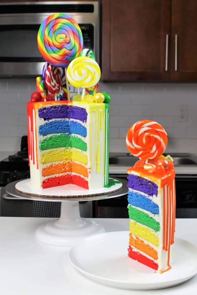 Rainbow drip cake photo