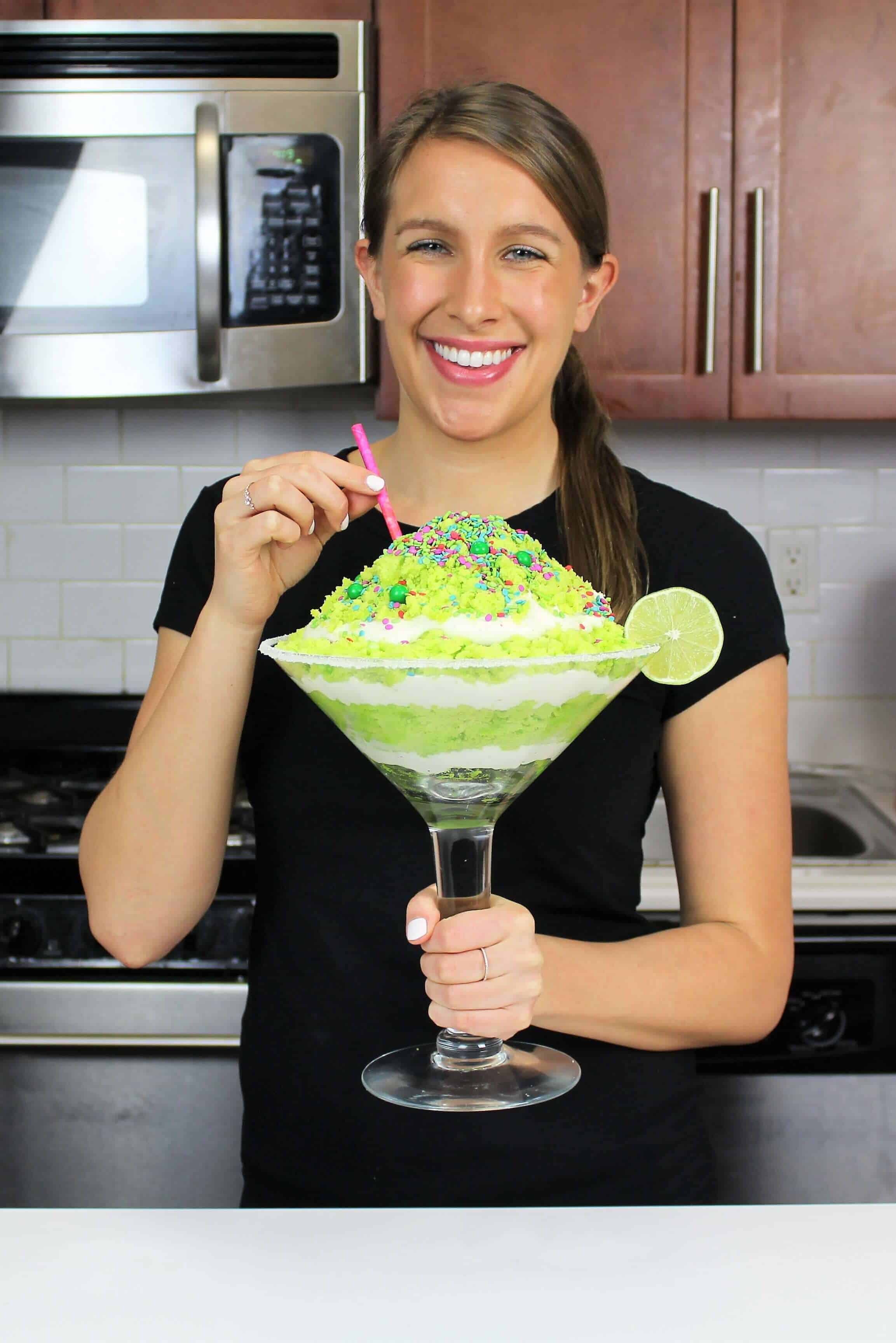 image of chelsey white of chelsweets holding a margarita trifle she made to celebrate cinco de mayo