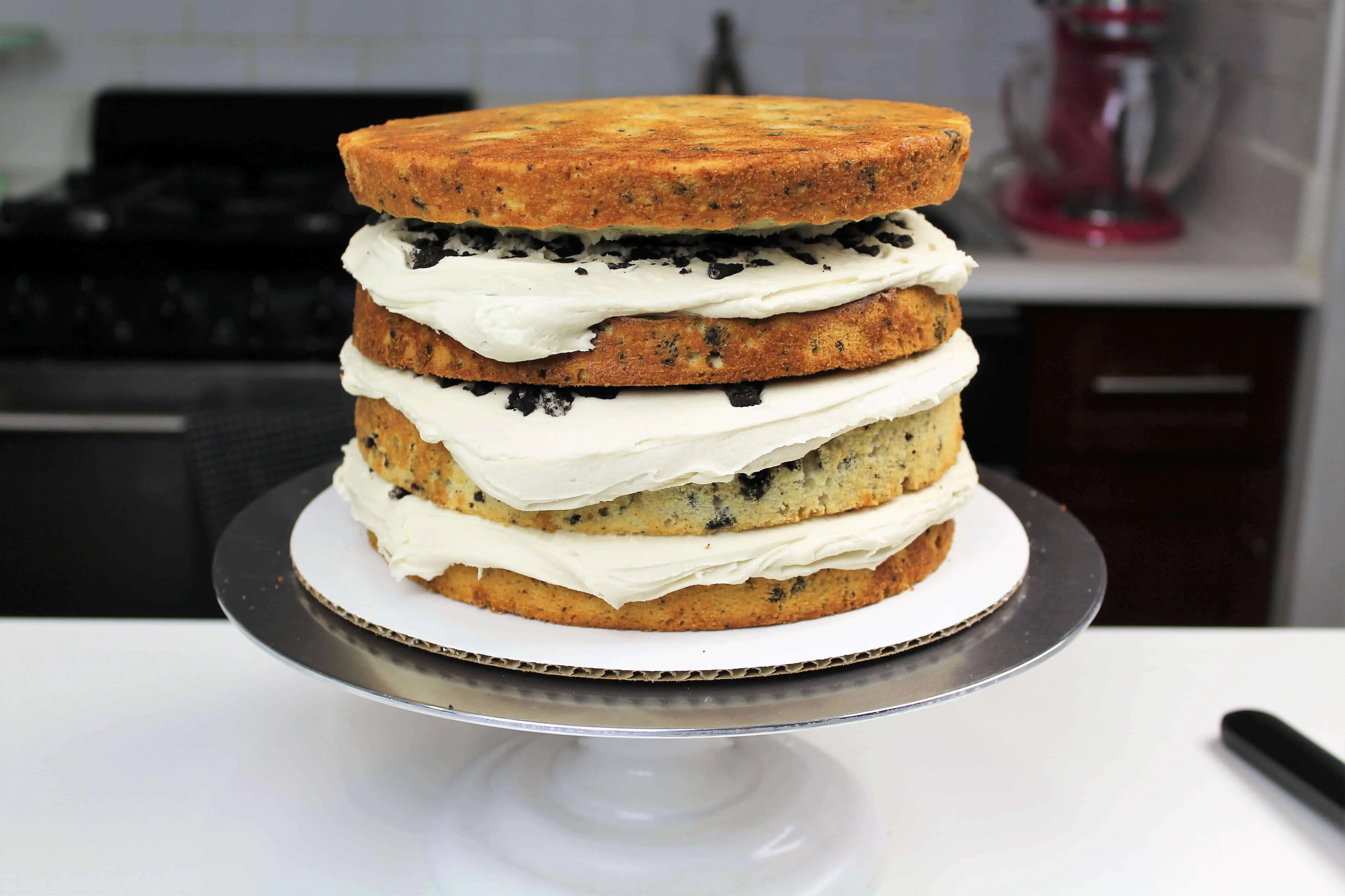 photo of stacked maple oreo cake layers