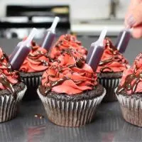 Red Wine Chocolate Cupcakes - with wine bottle pipette