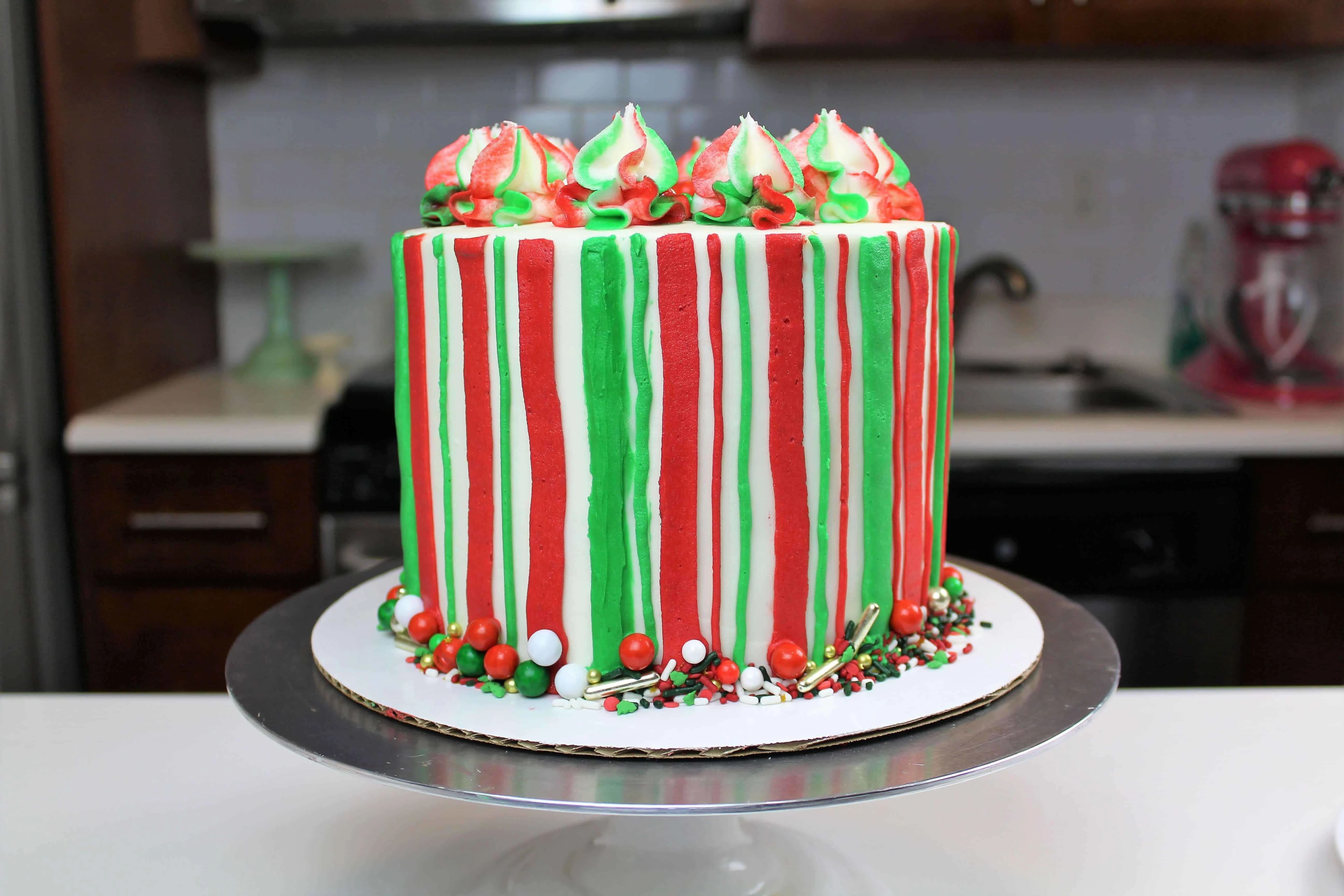 image of striped christmas cake
