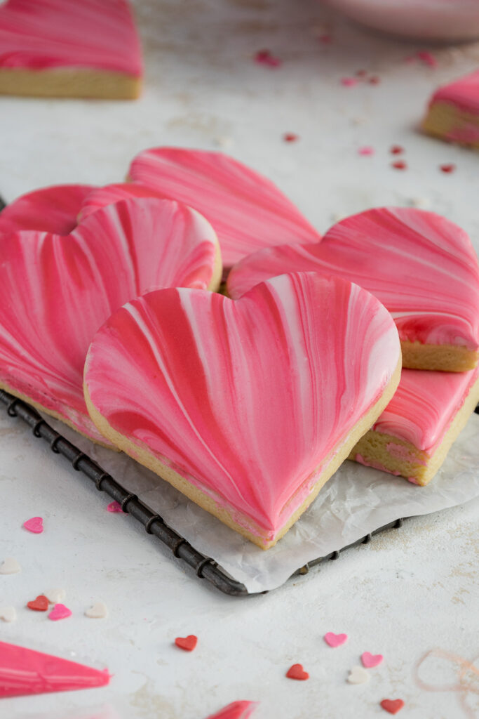 image of marbled heart sugar cookies
