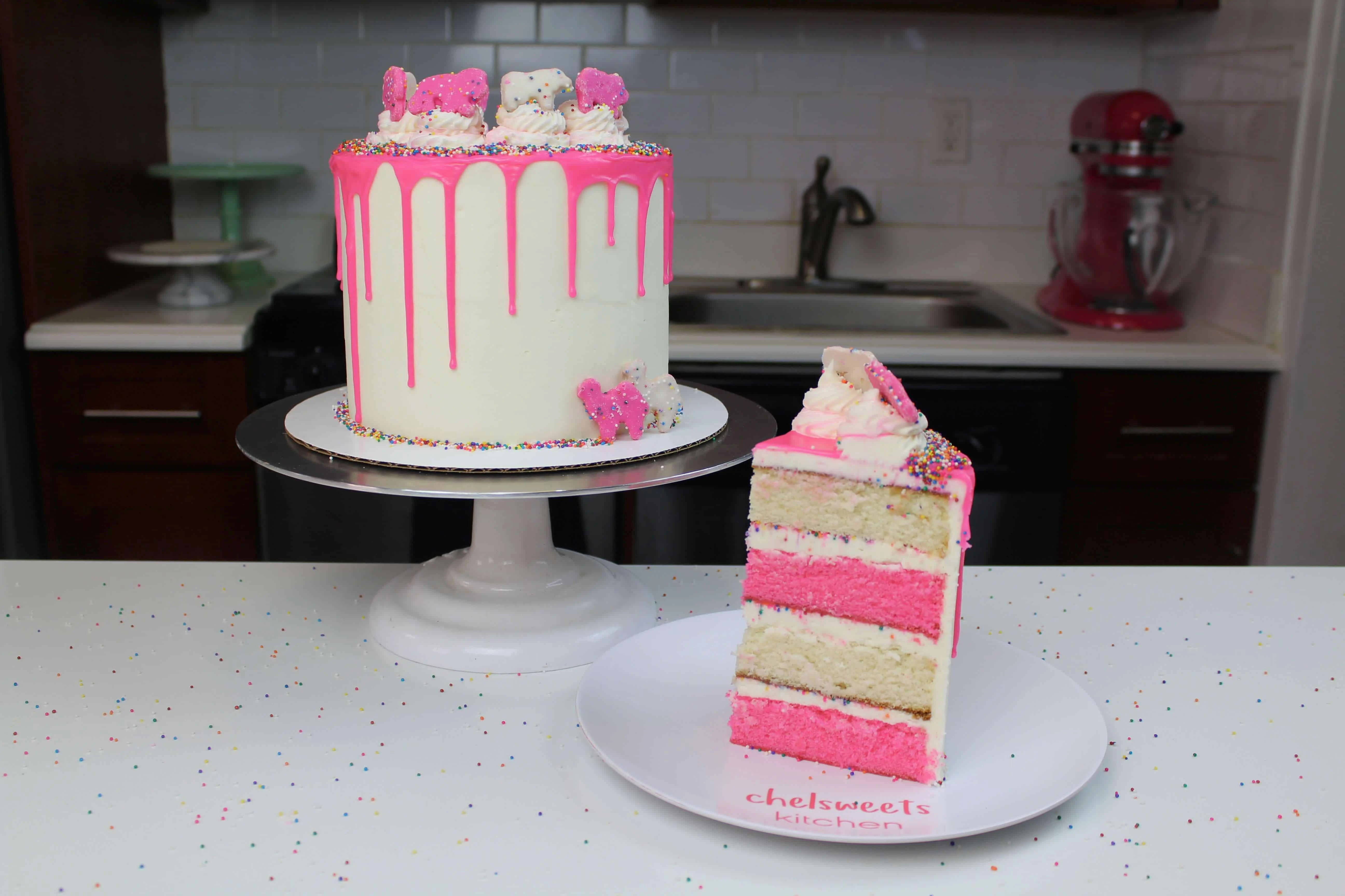 circus animal cake sliced