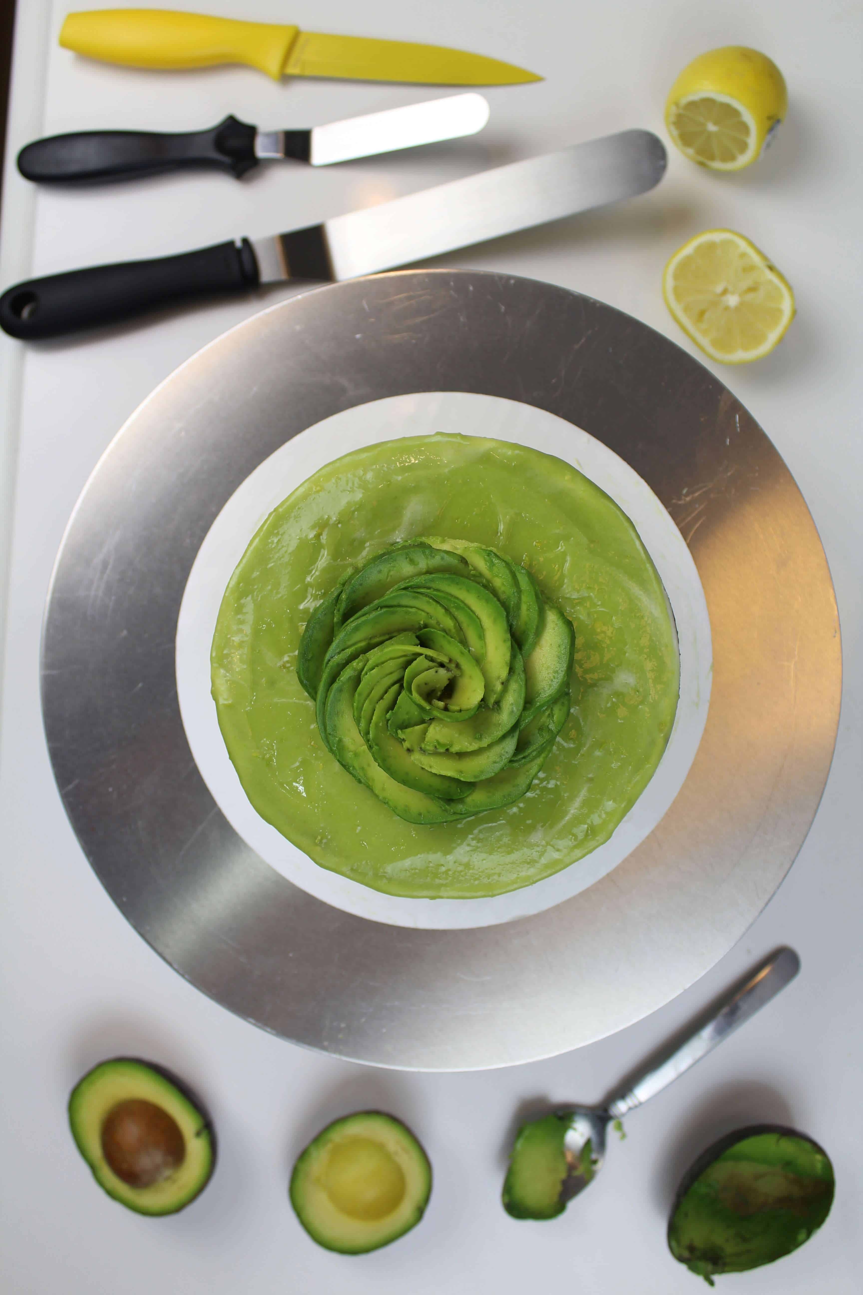 image of cake frosted with avocado frosting