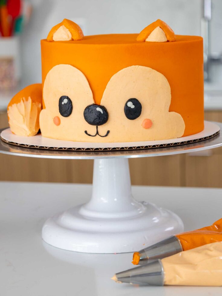 image of a cute buttercream fox cake decorated with frosting