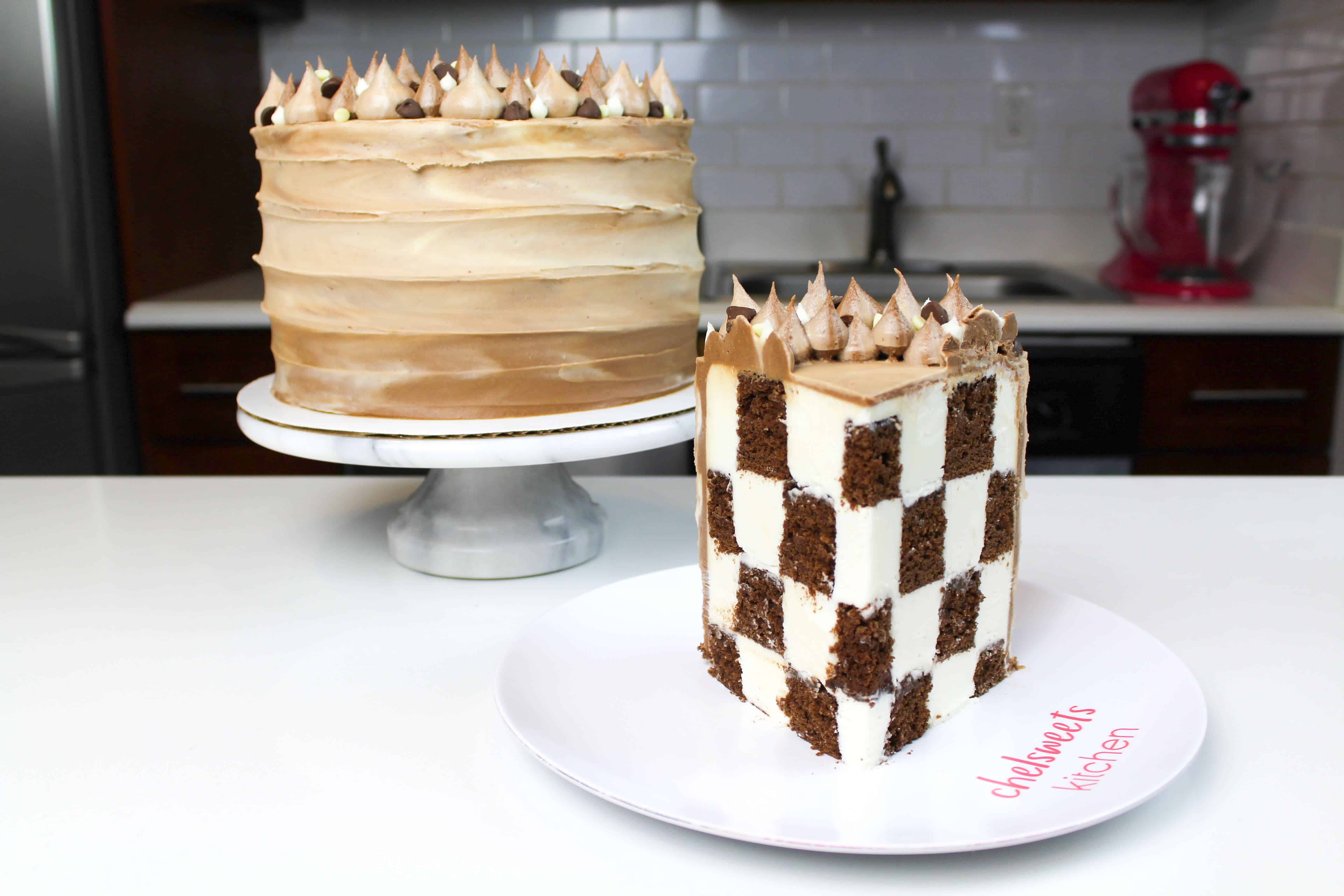 Frosting Checkerboard Cake Half Chocolate Cake, Half Frosting