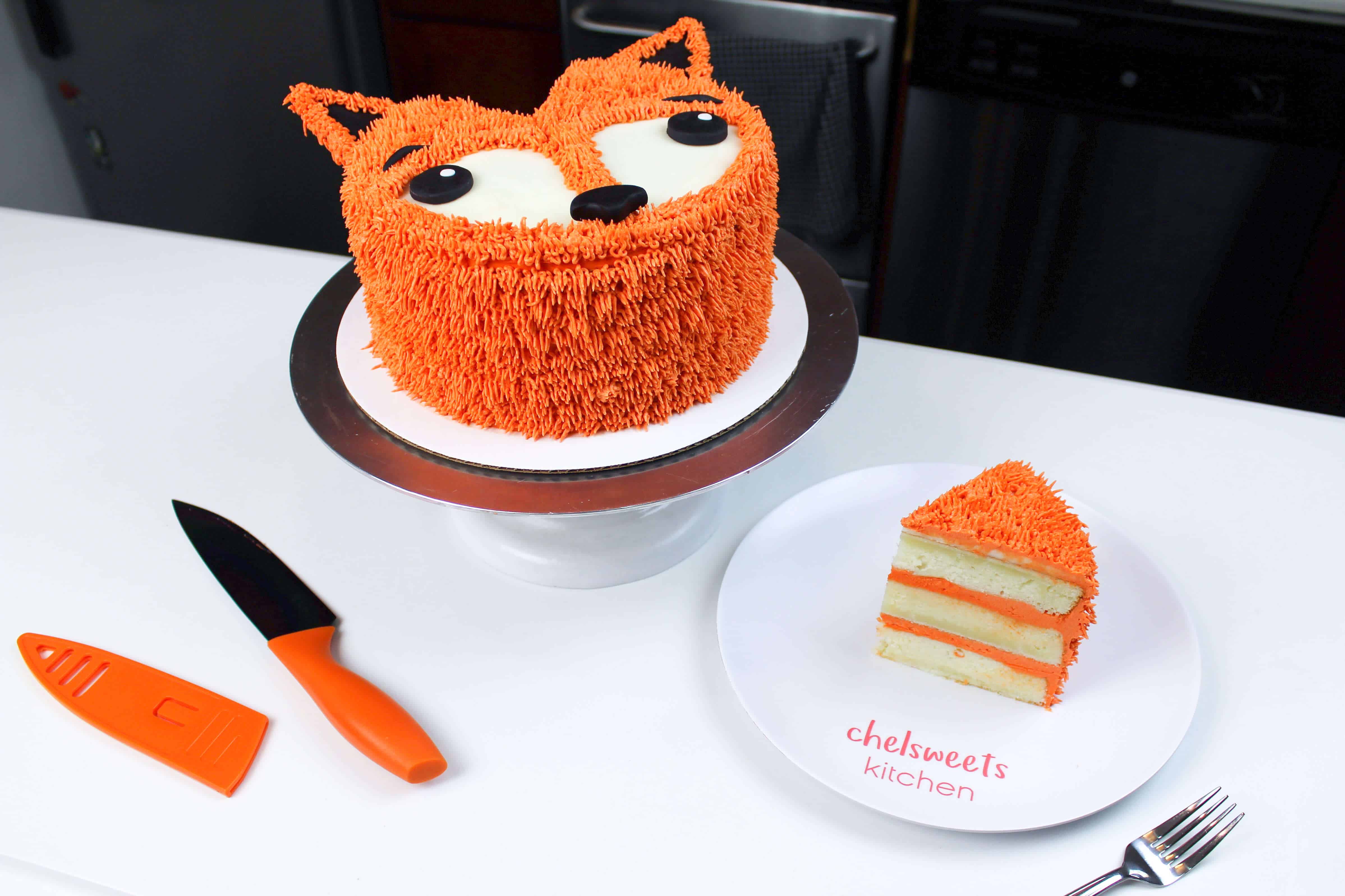 image of a slice of cake cut from a fox cake
