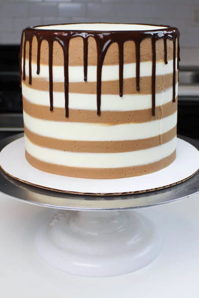 image of a chocolate marshmallow cake with a chocolate ganache drip