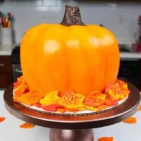 image of a pumpkin shaped cake made with buttercream