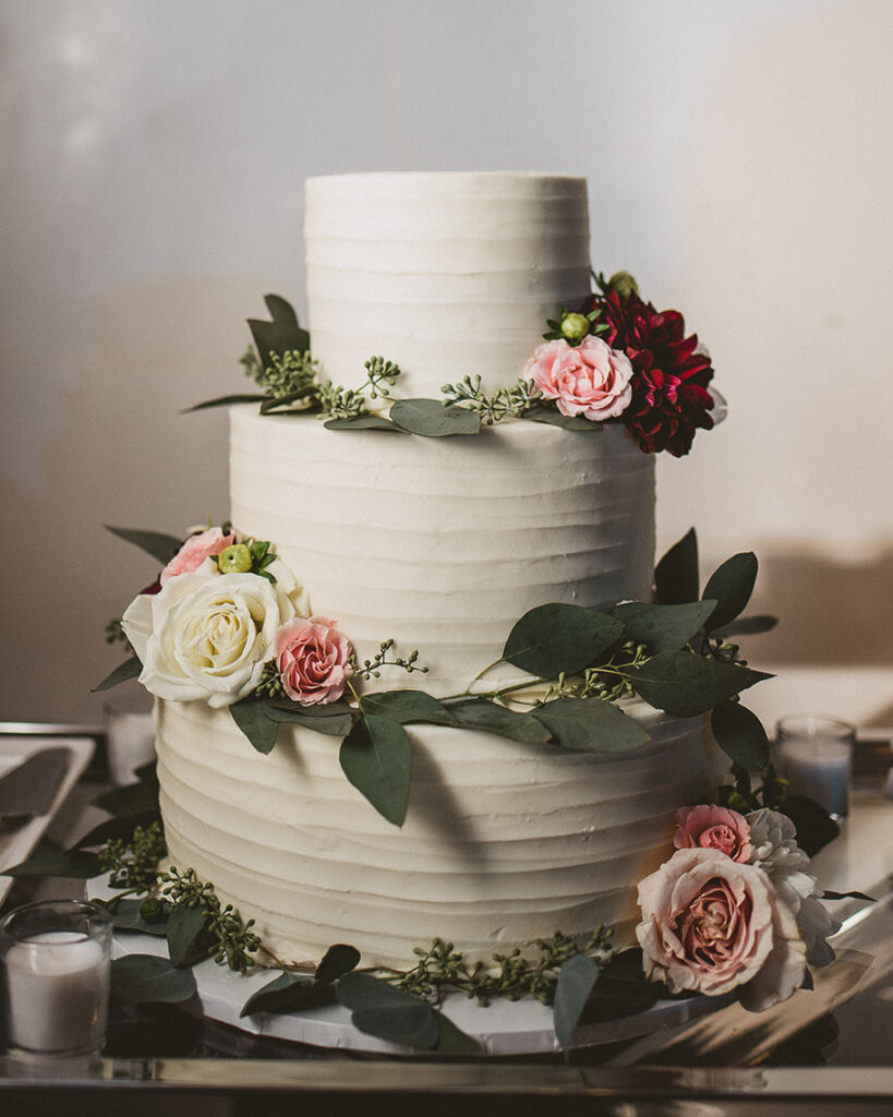 Cake decorated with silk flowers – The Cake Shop