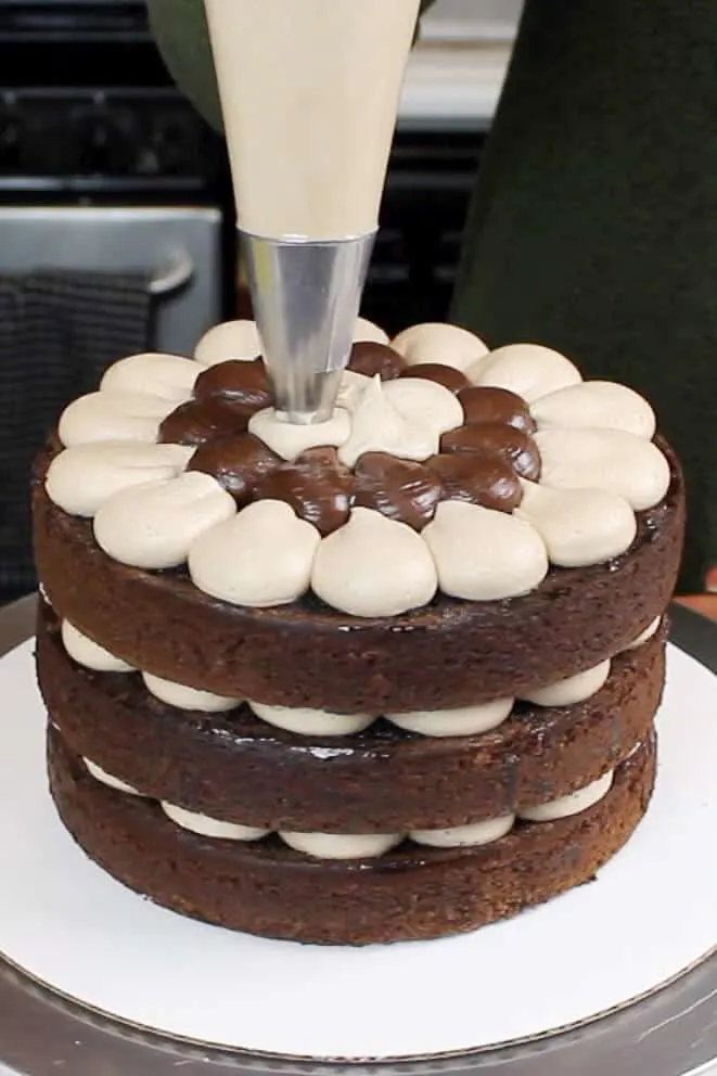 Filing my triple chocolate naked cake