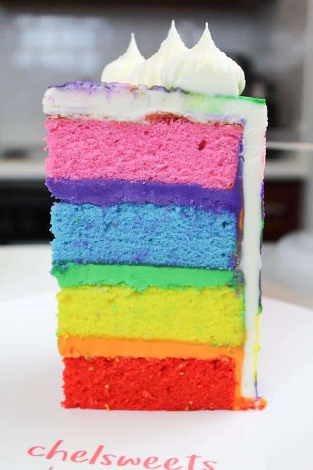 Rainbow Cake Recipe with Four Cake Layers - Chelsweets