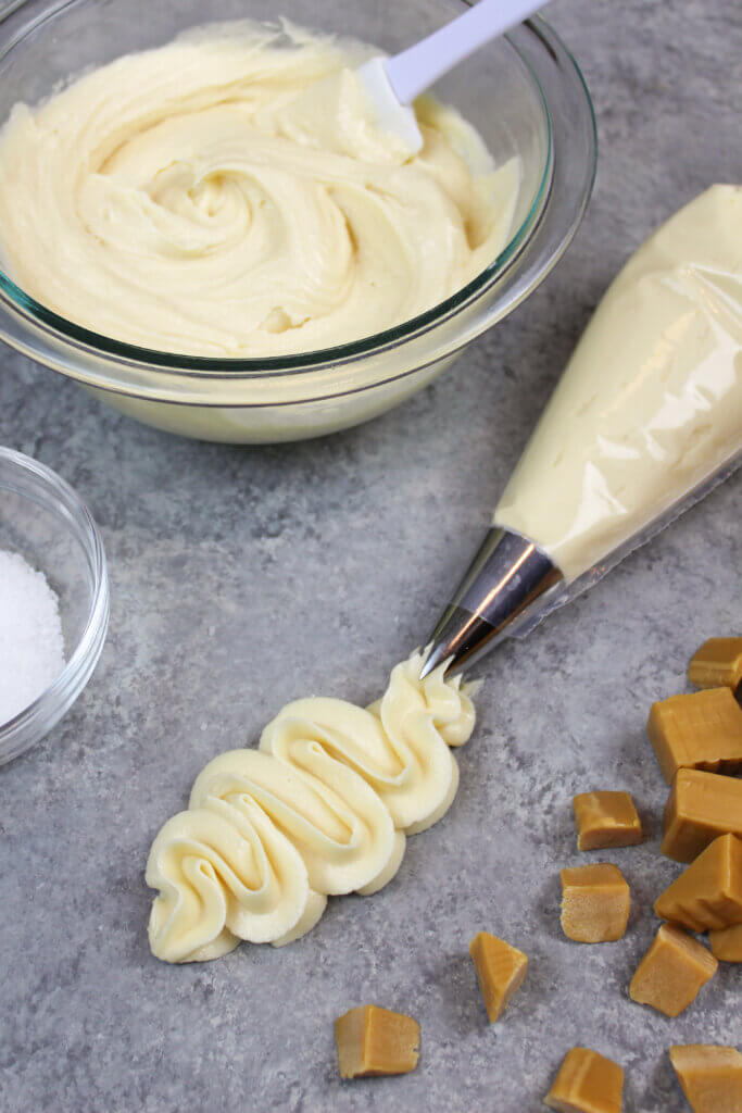 image of caramel buttercream made with a caramel drizzle recipe