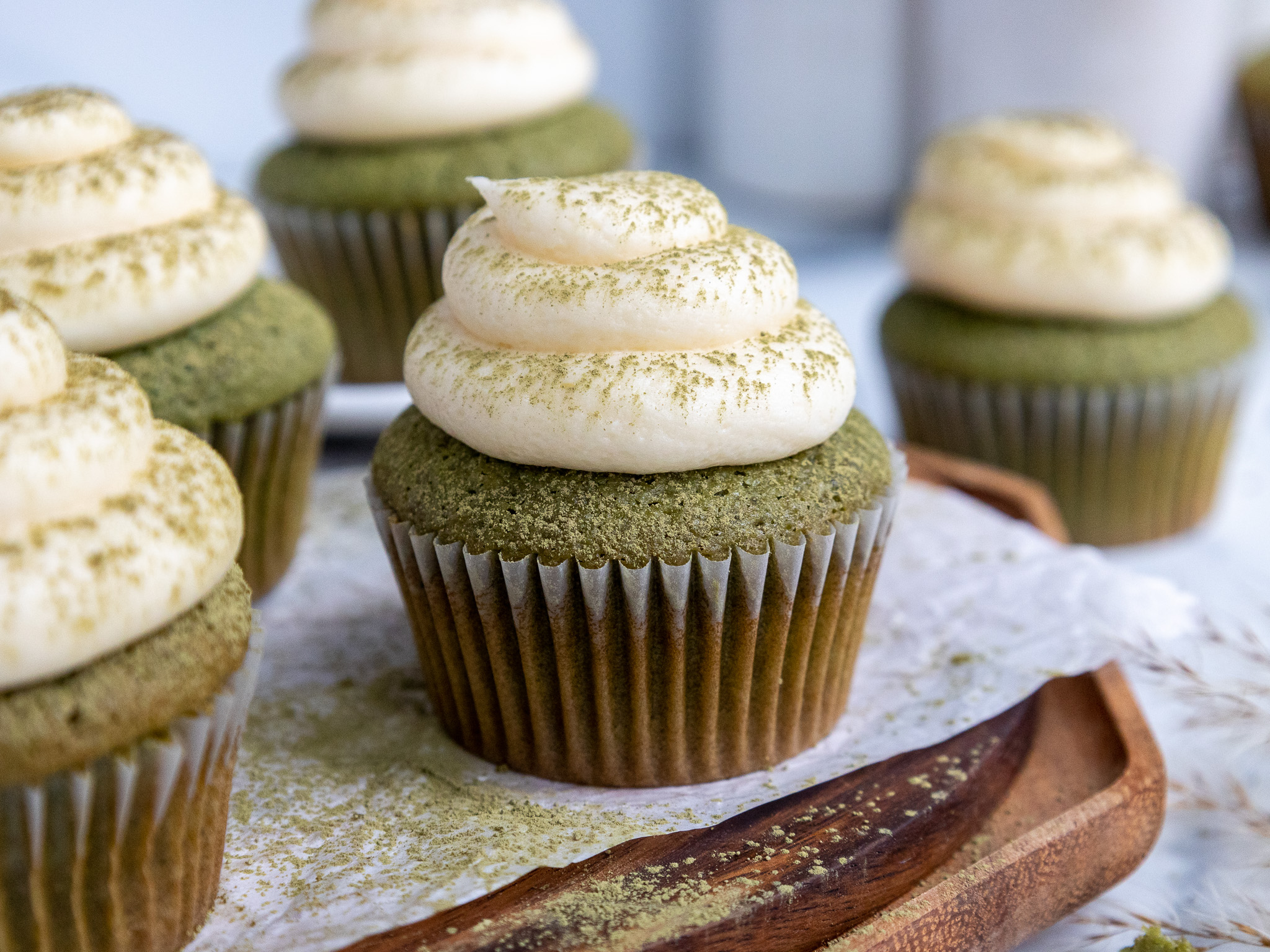 Matcha Cupcakes: Tender Cupcakes Topped w/ Fluffy Buttercream