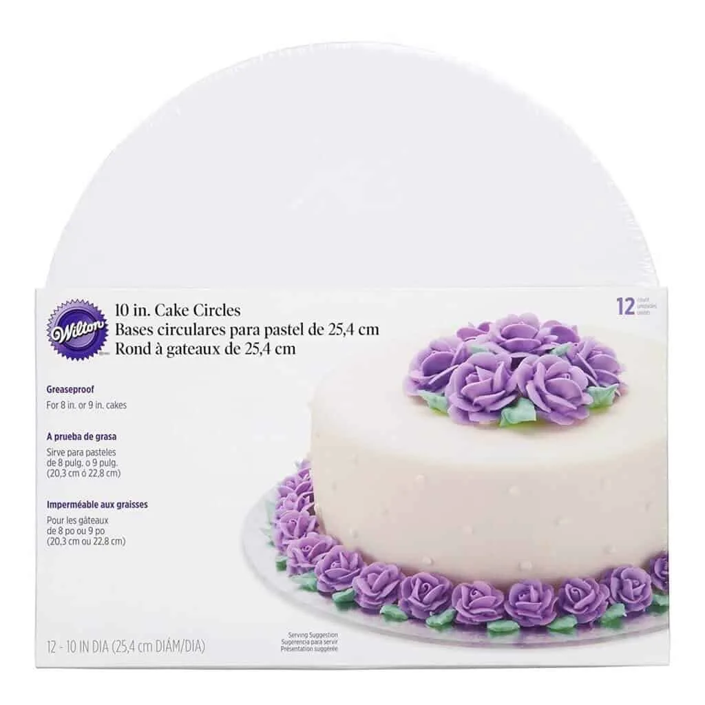 photo of 10 inch, grease proof cake boards with center cut out for tiered cakes