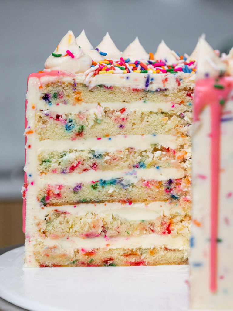 cross section of a funfetti layer cake