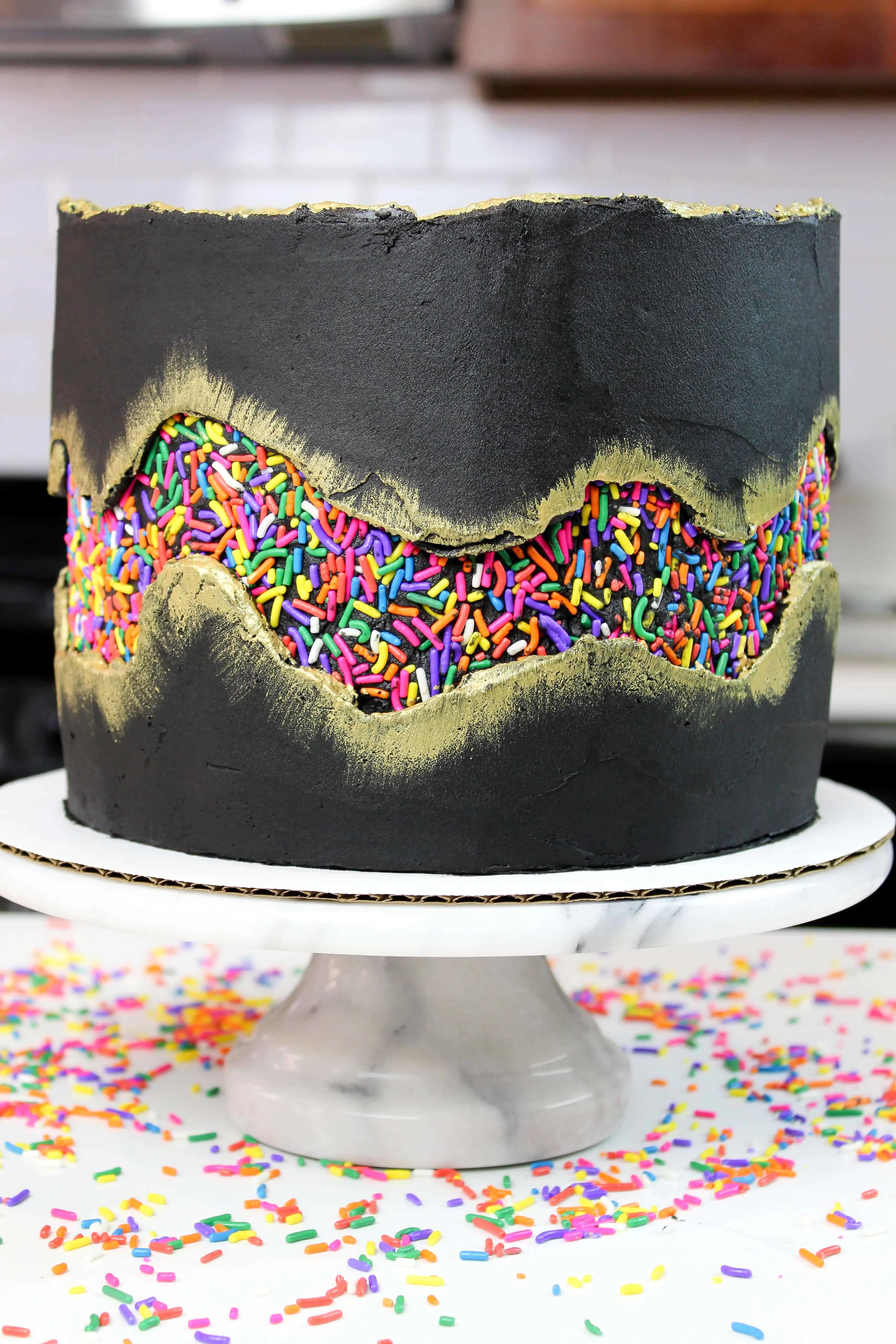 vertical sprinkle cake uncut 1.jpg - Chelsweet's Black Frosting Recipe