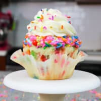 image of funfetti cupcake decorated with pretty sprinkles