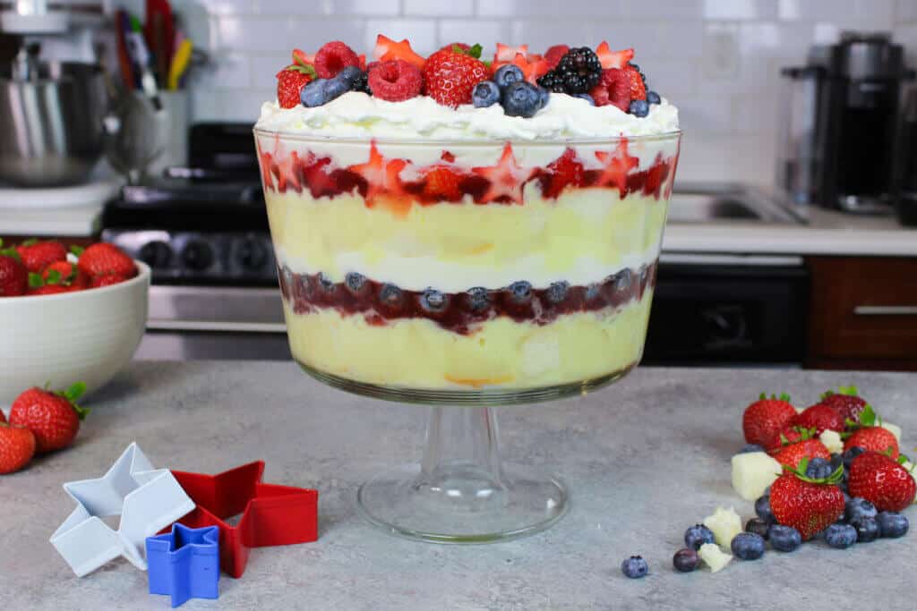 image of patriotic mixed berry trifle made for the fourth of july