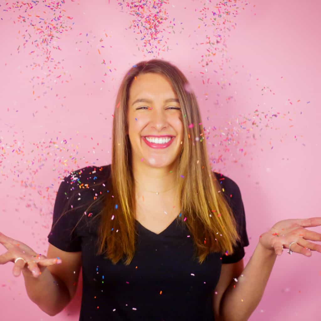 image of Chelsey White Frankola tossing sprinkles in the air