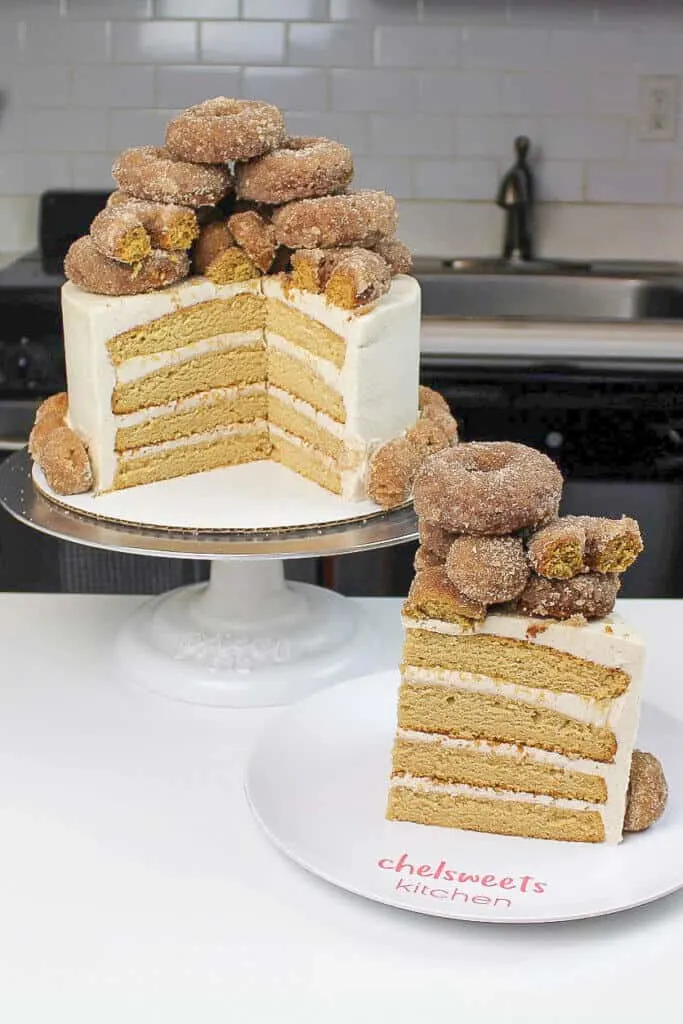 image of sliced apple cider donut cake