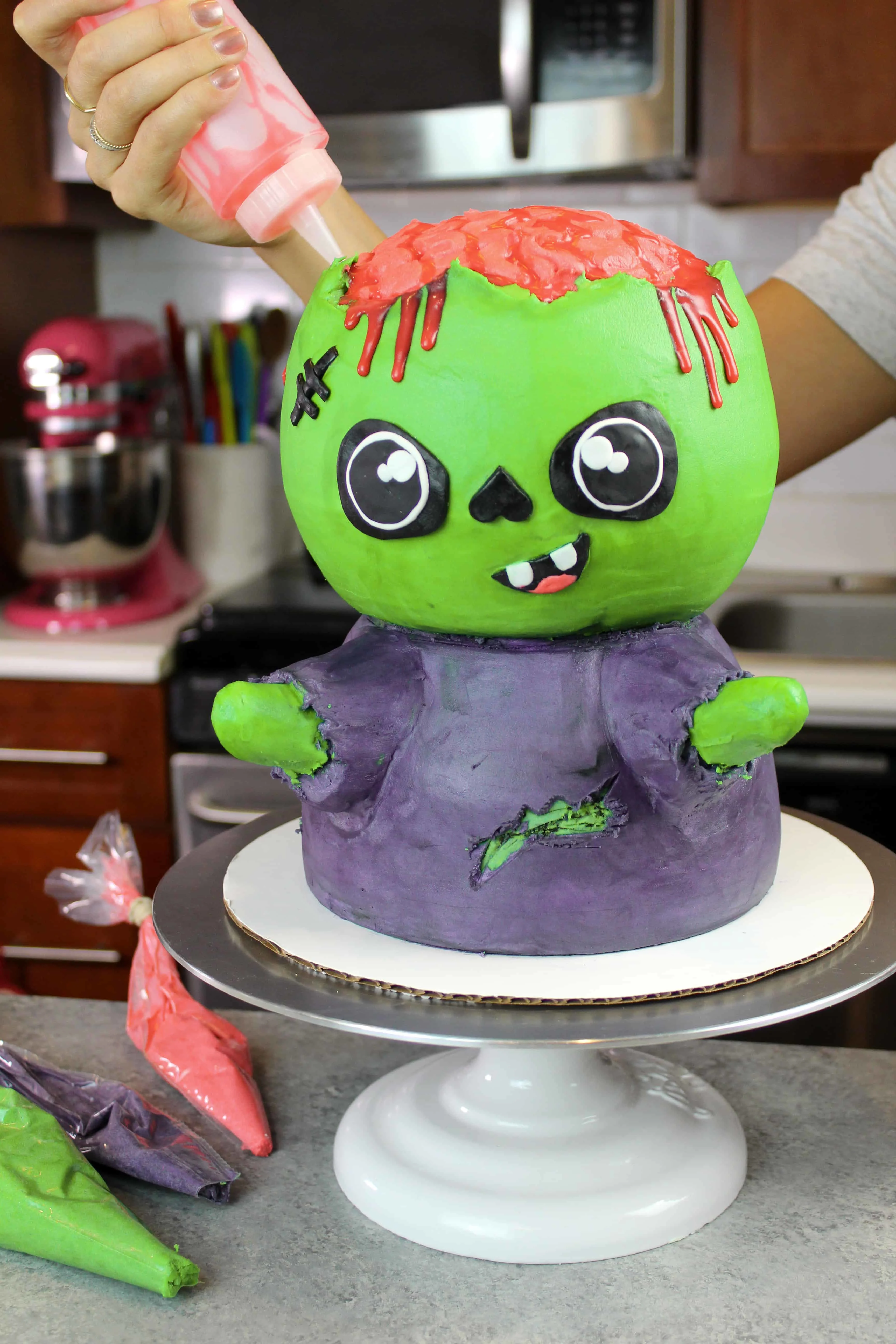 image of green velvet zombie cake