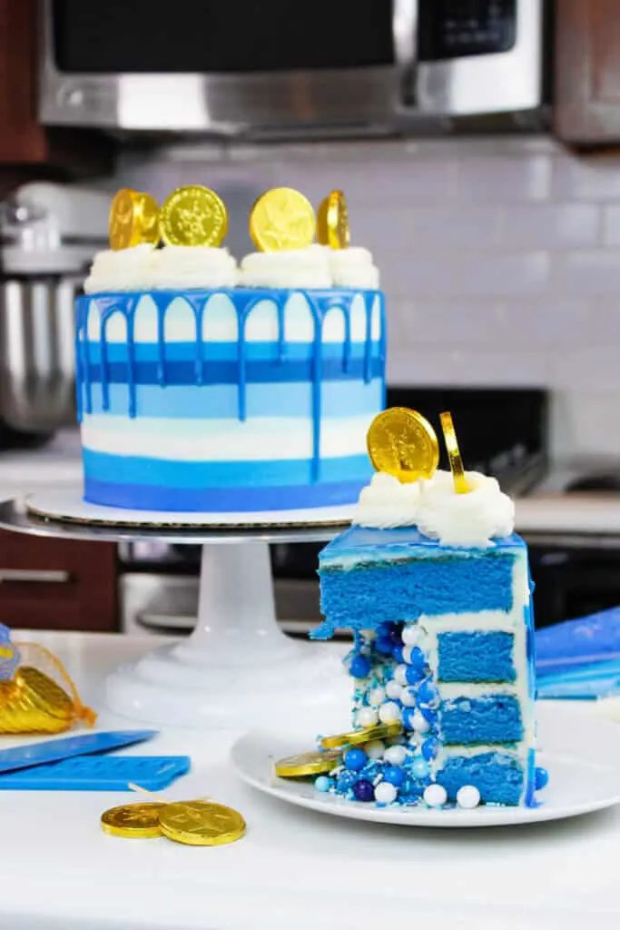 image of sliced hanukkah cake filled with sprinkles