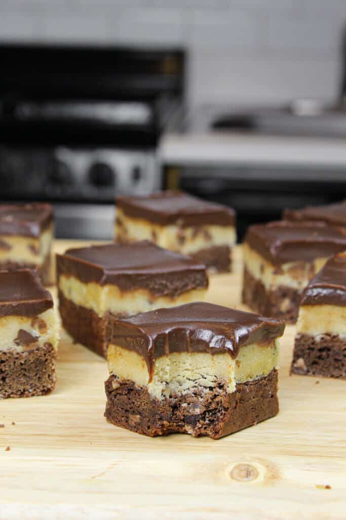 image of brookie bars, topped with chocolate ganache