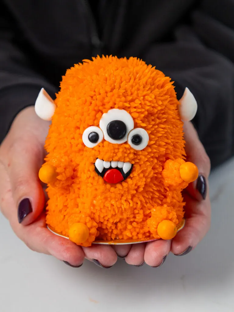image of an adorable mini monster cake that's been made with cupcakes