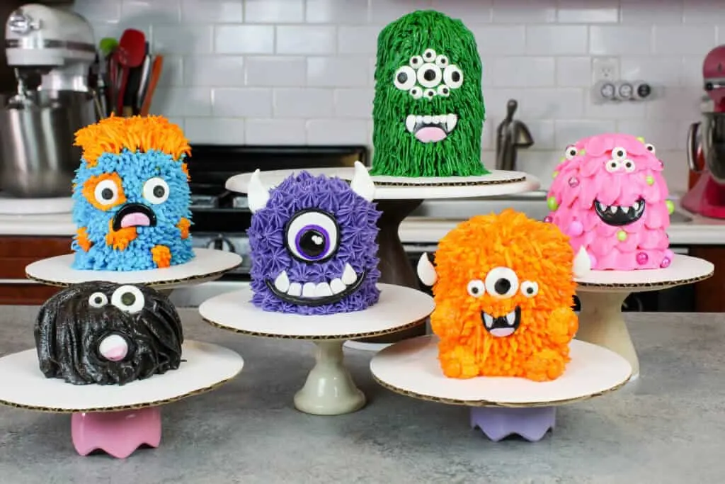 image of cupcake monsters, stacked and frosted