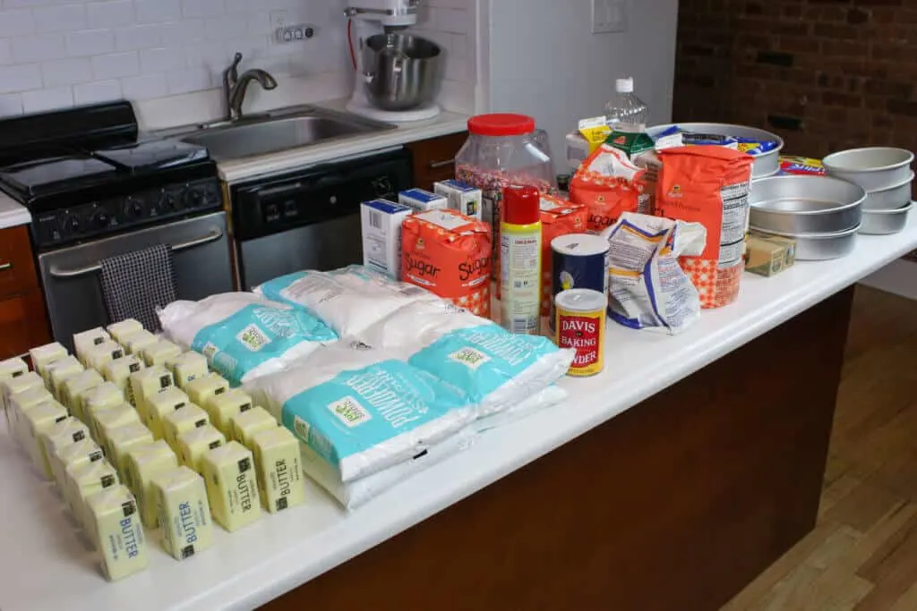 photo of wedding cake ingredients on counter