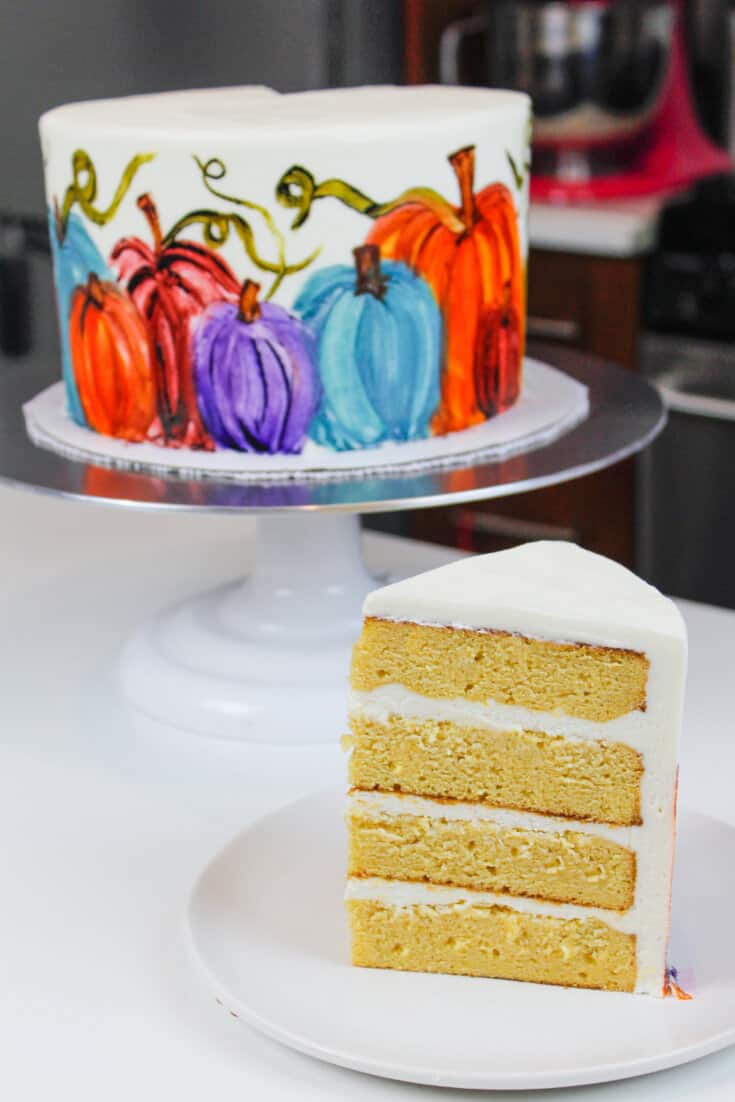image of Pumpkin Cake with Cream Cheese Frosting, sliced
