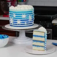 image of striped snowflake cake