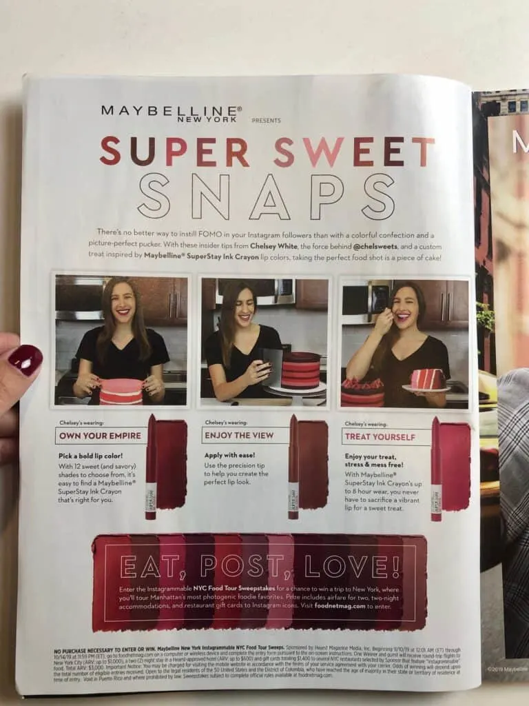 image of chelsey white in a maybelline add in the food network magazine