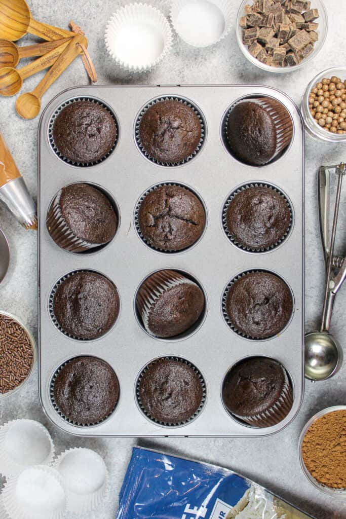 image of chocolate cupcakes baked in a pan