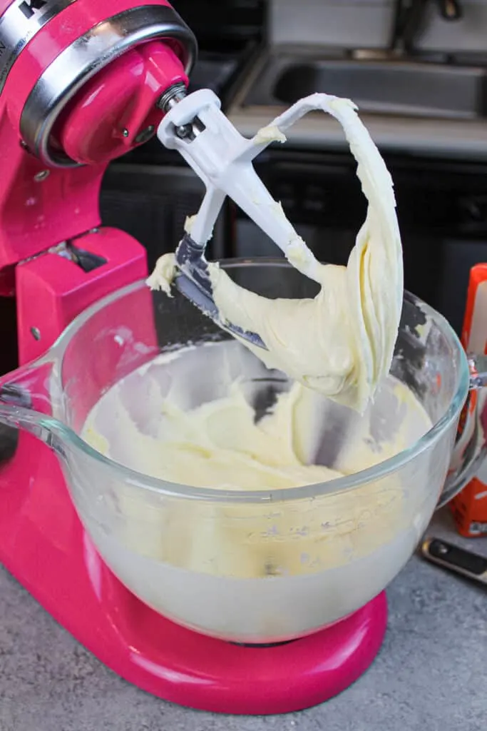 image of baileys frosting made in a kitchen aid with a paddle attachment