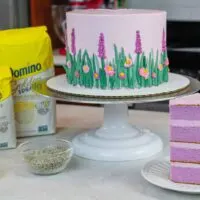 image of lavender layer cake made for spring and easter