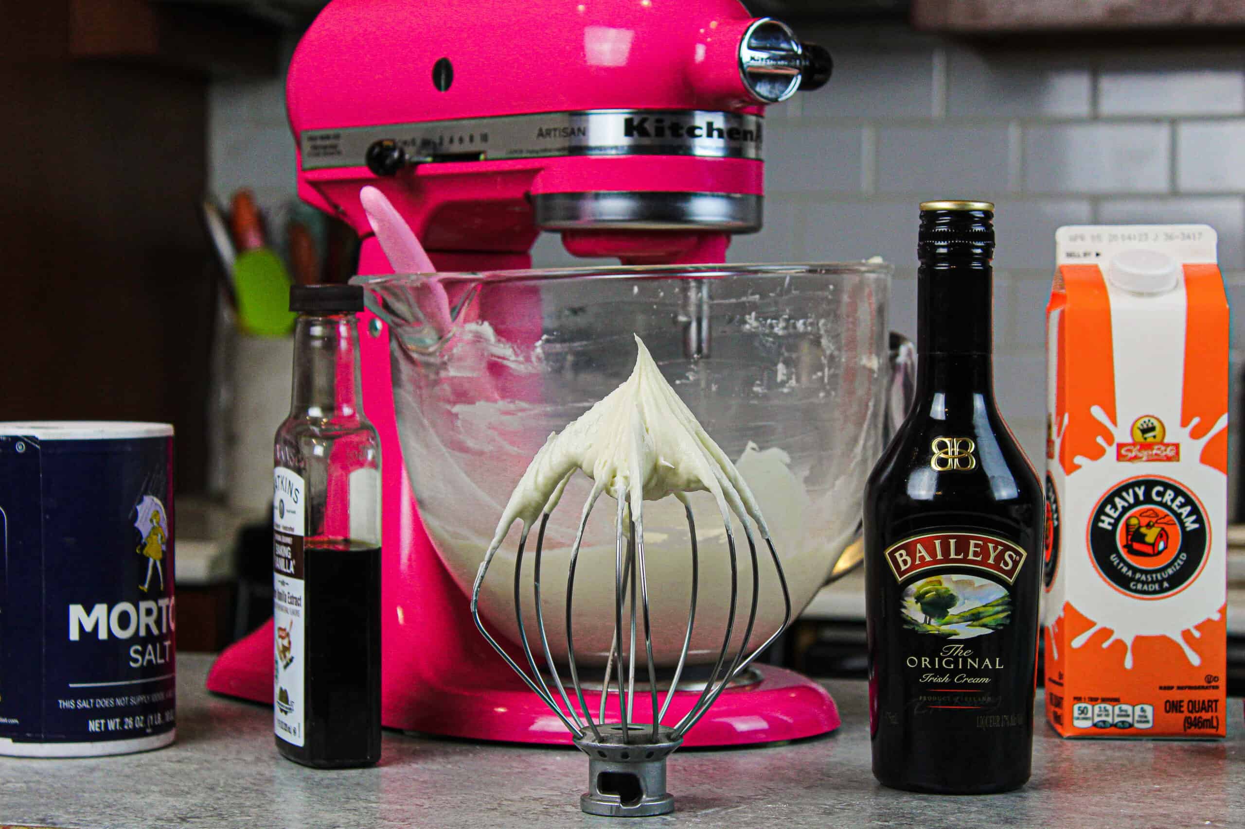 image of ingredients laid out on counter to make baileys frosting