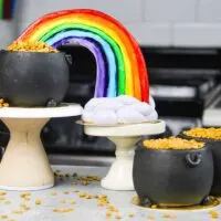 image of pot of gold cupcakes made with a rainbow for st. patrick's day