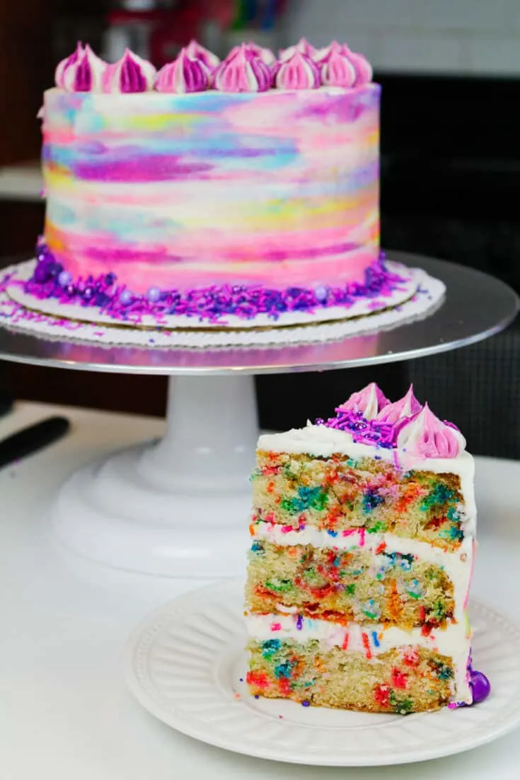 image of vegan funfetti cake slice